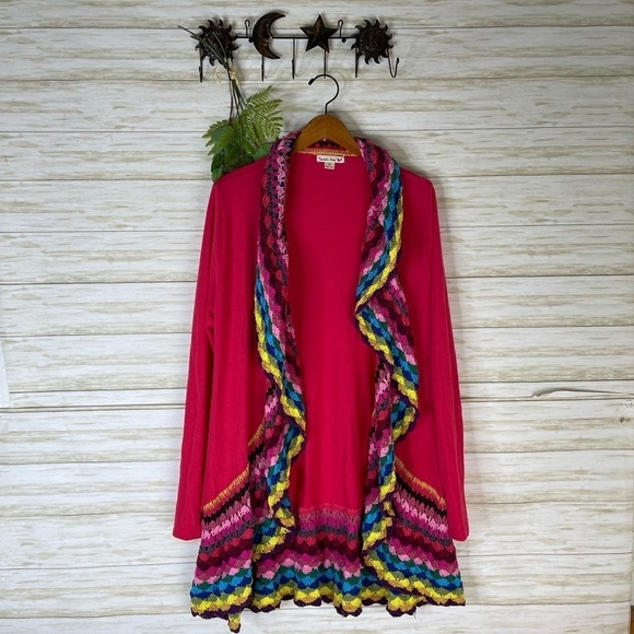 Double Zero Lightweight Pink Rainbow Crochet Cardigan - Picture 1 of 4